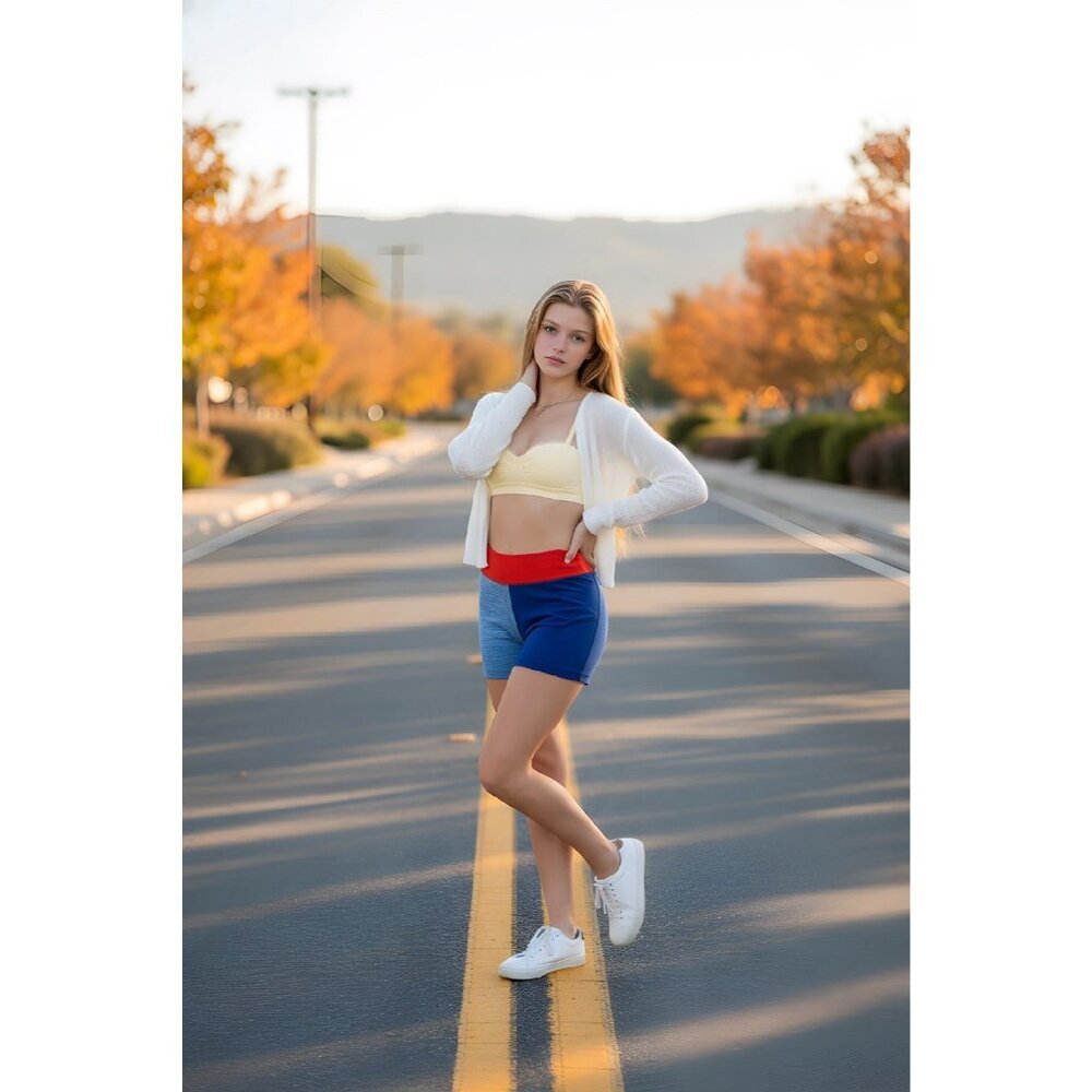Outdoor Voices Colorblock Blue/ Orange Bikers Shorts 5"